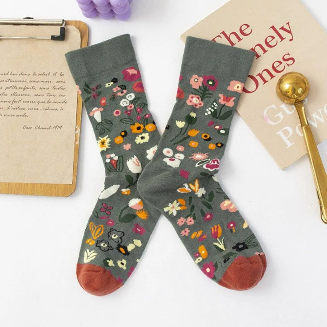 Rufia Summer Floral Pattern Socks in Black