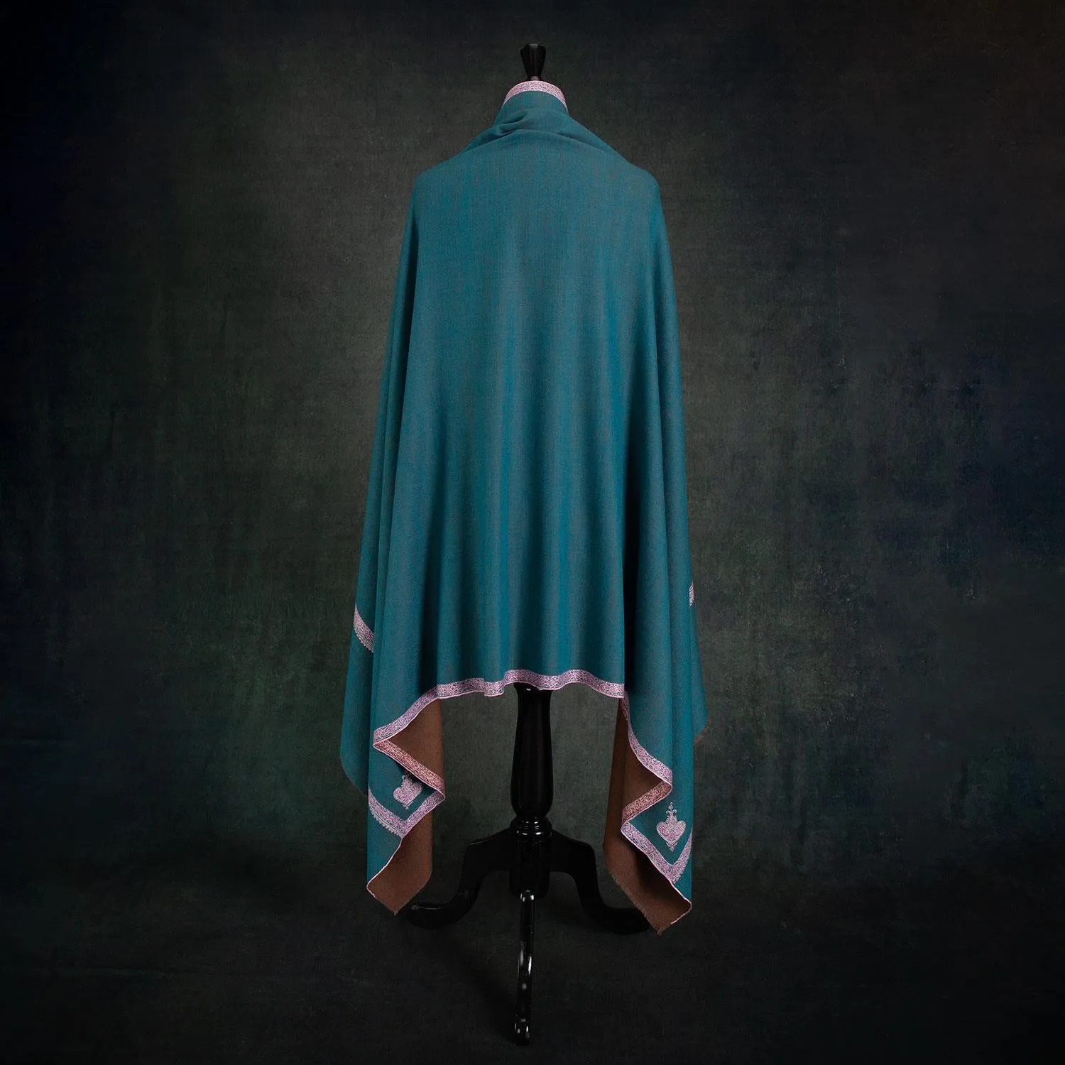 Sozni Hand Embroidered Double Sided Pashmina Teal