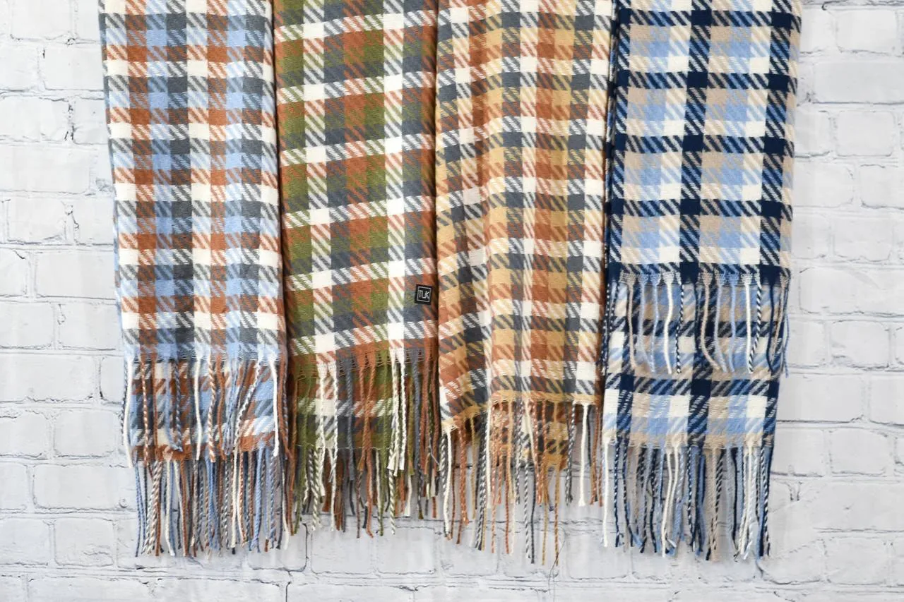 T.U.K. Olive Cable Knit Plaid Winter Scarf