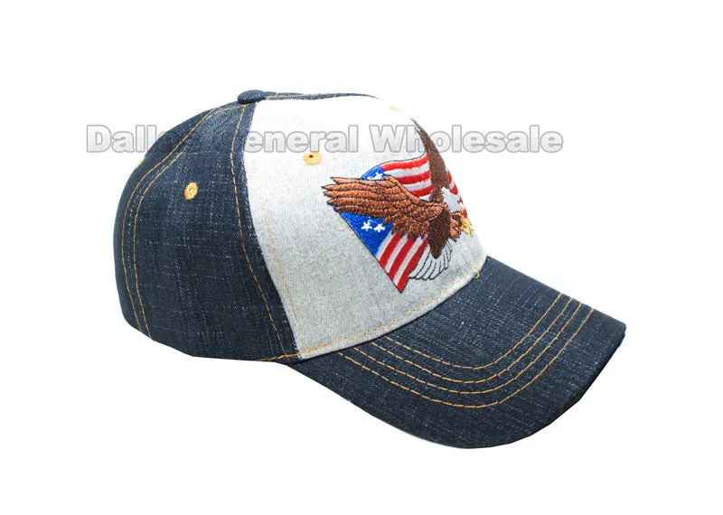 USA Flag w/ Eagle Denim Caps Wholesale