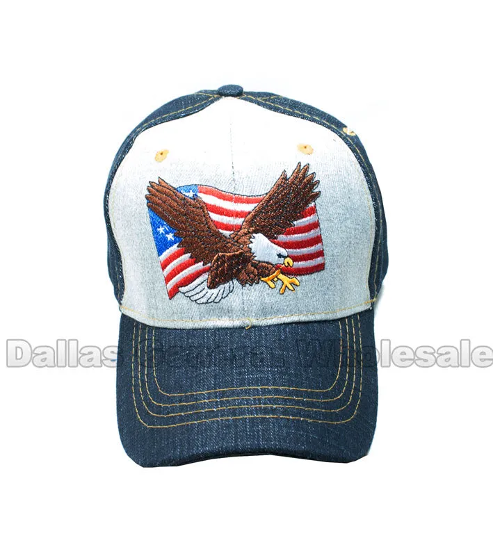 USA Flag w/ Eagle Denim Caps Wholesale