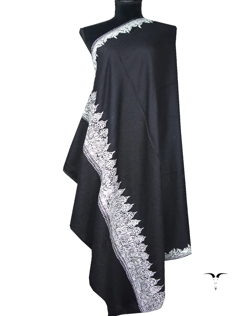 warm black tilla embroidery Pashmina shawl 8709