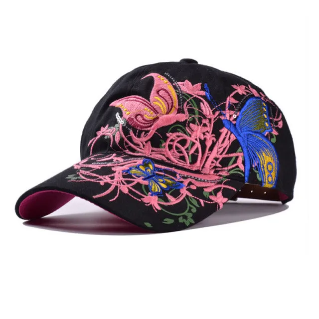 Women Butterflies Flower Embroidery Caps Women Casual Snapback Cap