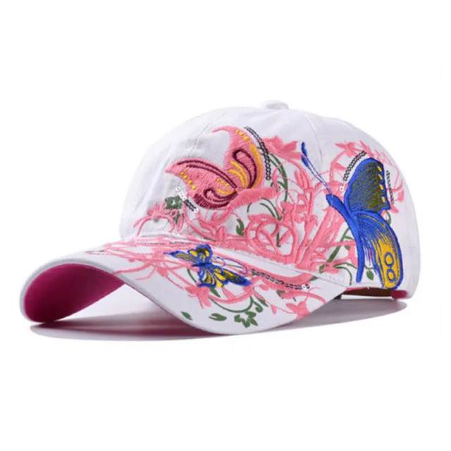 Women Butterflies Flower Embroidery Caps Women Casual Snapback Cap