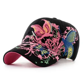 Women Butterflies Flower Embroidery Caps Women Casual Snapback Cap