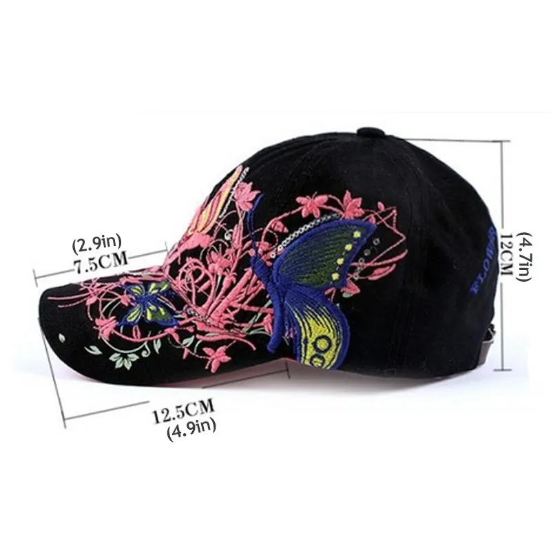 Women Butterflies Flower Embroidery Caps Women Casual Snapback Cap