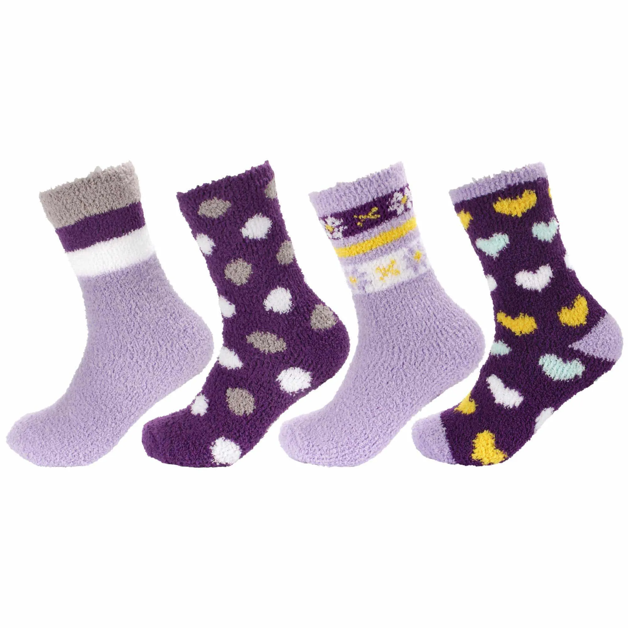 Women's Soft and Cozy Fuzzy Assorted Crew Socks - 4 Pair