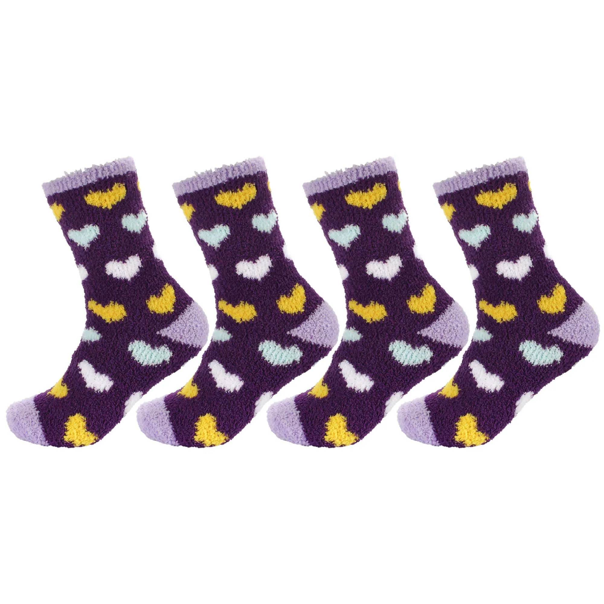 Women's Soft and Cozy Fuzzy Assorted Crew Socks - 4 Pair