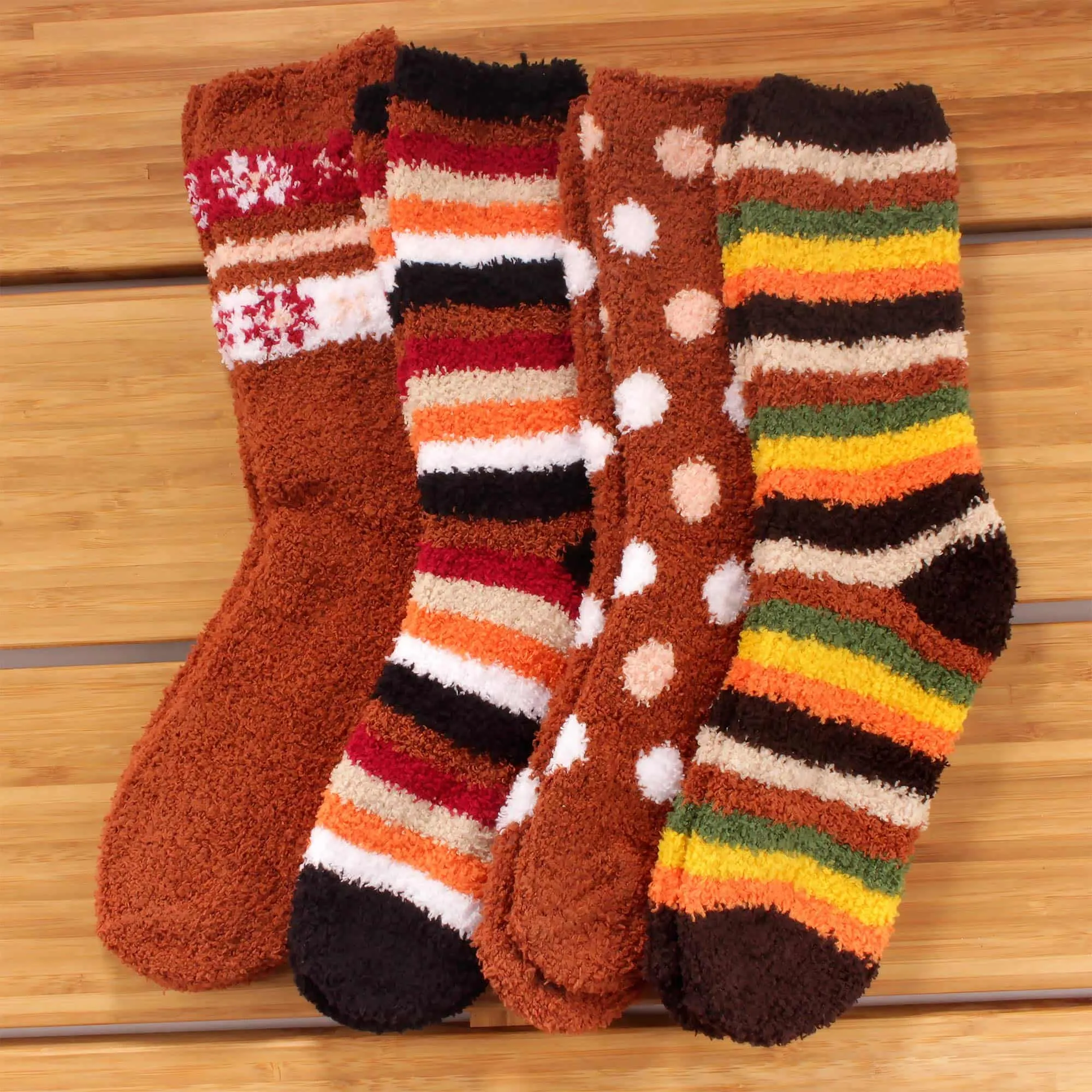 Women's Soft and Cozy Fuzzy Assorted Crew Socks - 4 Pair