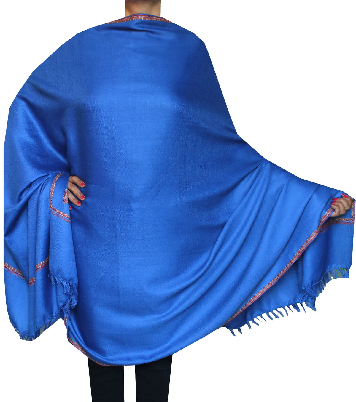 Woolen Indian Shawl Hand Embroidered Womens Gift (Blue)