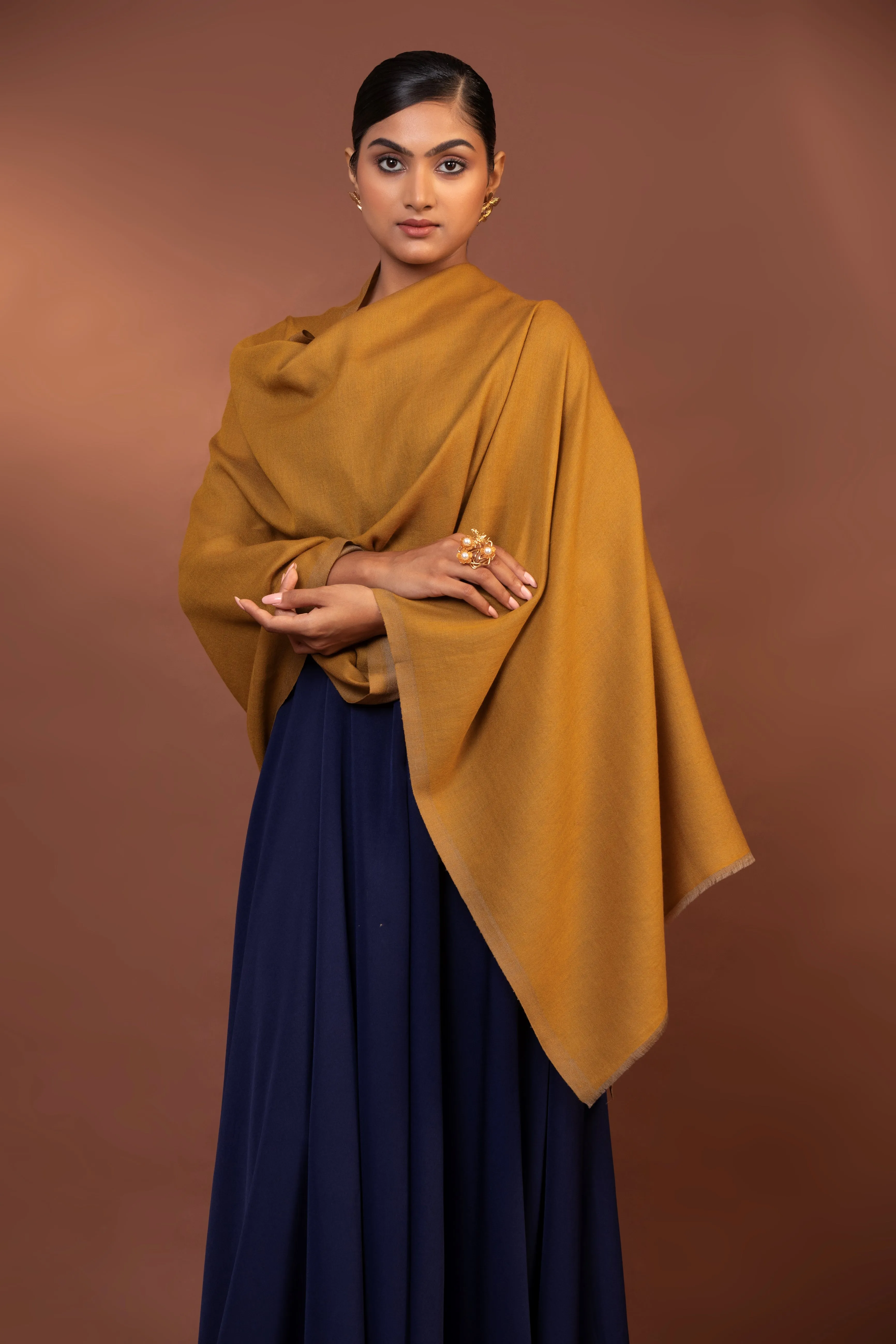 Yellow Reversible Fine Wool Shawl for Women - Stylish & Warm